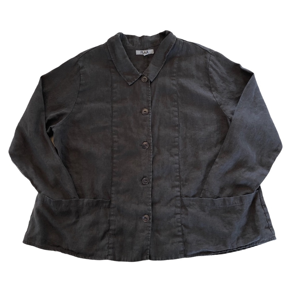 FLAX Deep chocolate brown 100% linen blazer laganlook 3XL Modest Career Pockets